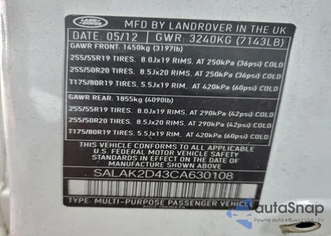 2012 Land Rover Lr4 Hse Luxury from USA, damaged, VIN SALAK2D43CA630108